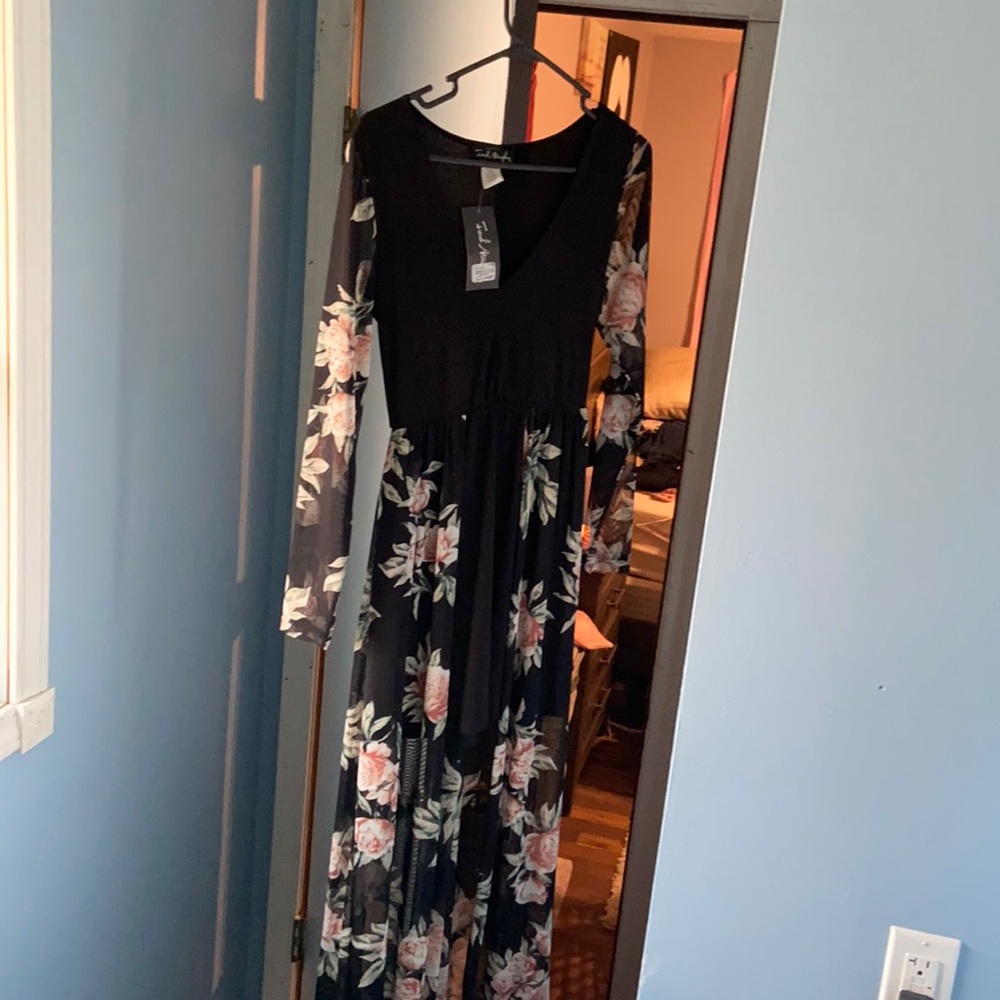 sheer floral print high-low dress